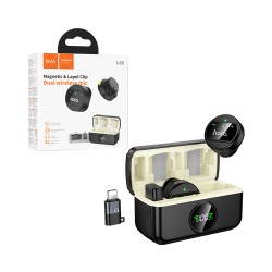 Hoco L22 Bright 2-in-1 Magnetic and Lapel Clip Dual Wireless Lavalier Microphone Black